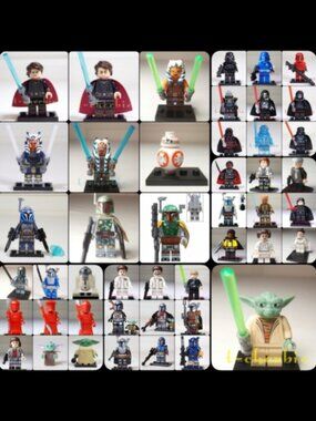 46-Piece STAR WARS Minifigure +Stands Luke Leia Han Lando Darth Vader Mando +Mor